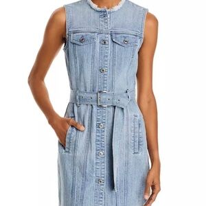 Michael Kors Frayed-Neck Belted Denim Shirt Dress - Size 2 NWT Boho Preppy